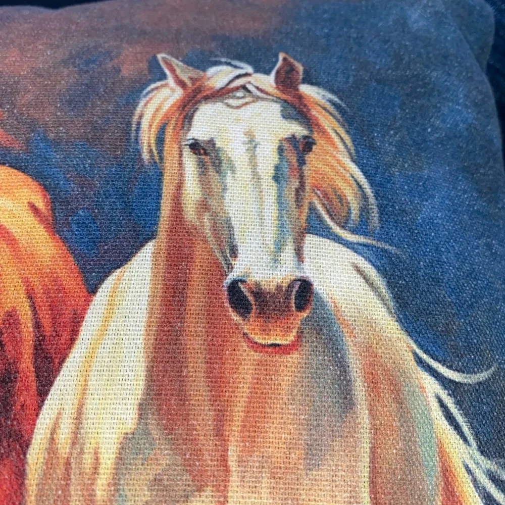 Hoofbeats & Heartbeats Nancy Davidson‎ Running Horses Throw Pillow Vintage